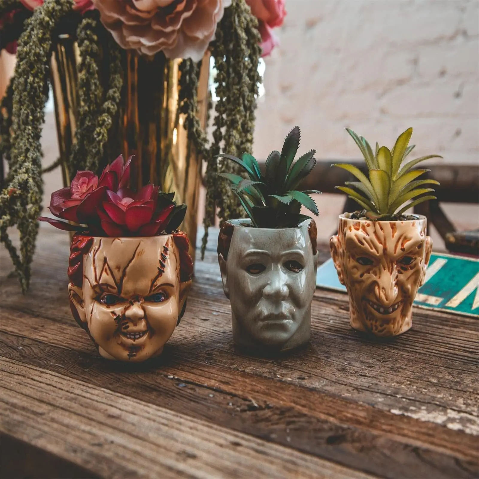 

Horror Portrait Personality Face Flower Pot Human Vase Human Smile Face Planter Pot Succulent Holder Desktop Home Garden Decor