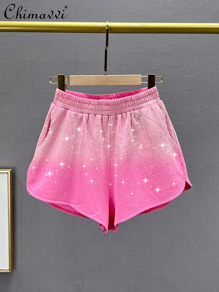 Casual Shorts Women's Summer New Fashion Sweet High Waist Loose Slimming European Heavy Hot Drilling Ladies Wide Leg Hot Pants