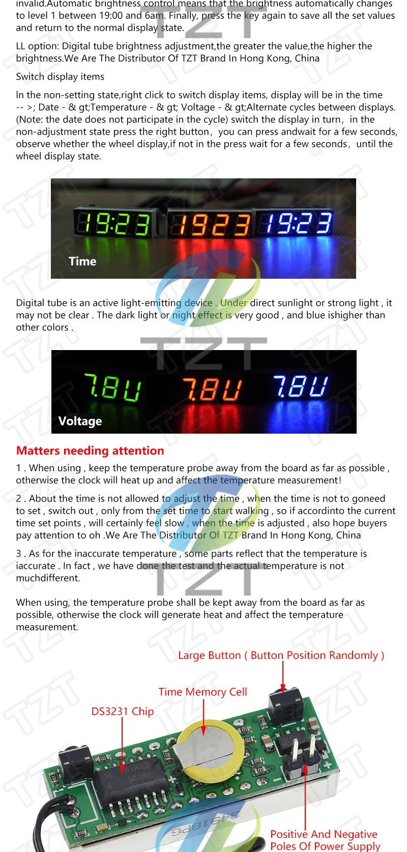 1/2/3PCS 3 In 1 LED RX8025T Digitaluhr Temperatur Spannung Modul DIY Zeit/Thermometer/Voltmeter DC 5-30V Für Arduino – Detail 4