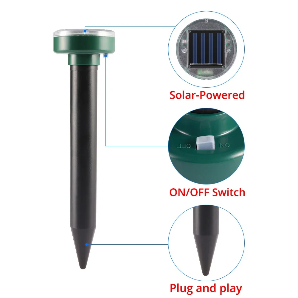 Solar Ultrasonic Electronic Mouse Repeller Snake Repeller Insect High Power Vibration Built Battery IP64 Sun Charging