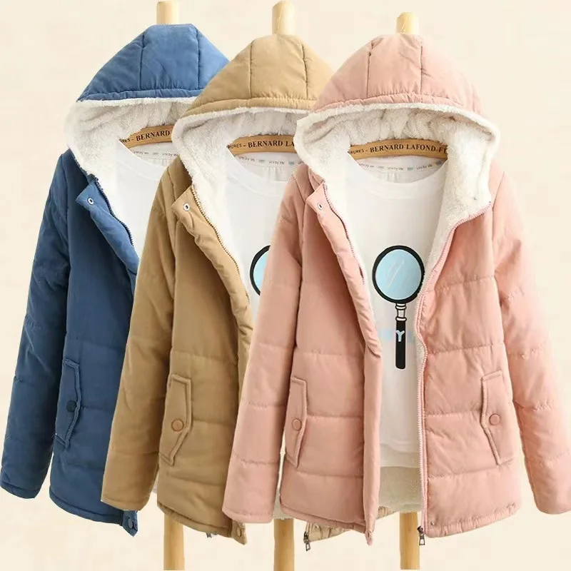 

Autumn Winter Women's Clothing New Korean Version Flocking Thickened College Wind Long Sleeve Hooded Cotton-Padded Loose Jacket