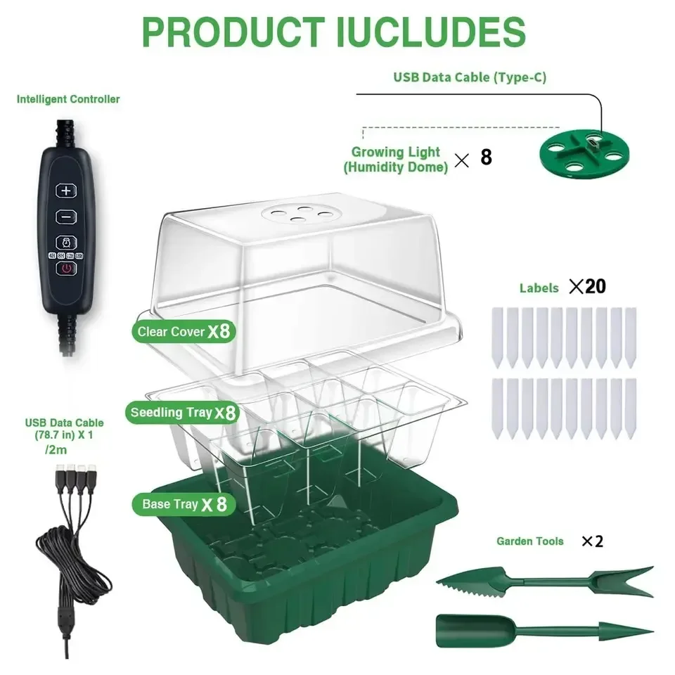 Seed Starter Tray Box With LED Grow Lamp Full Spectrum Timing Controller Adjustable Brightness Nursery Pot Seedling Germination