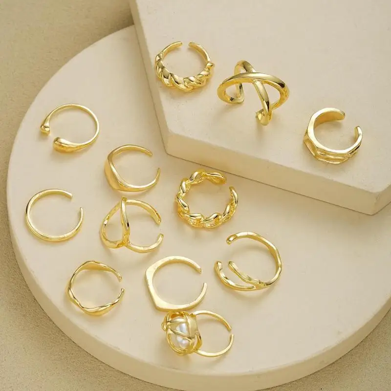 12Pcs/Set Retro Irregular Geometric Rings for Women Punk Alloy Metal Adjustable Finger Rings Set Fashion Statement Jewelry Party 4