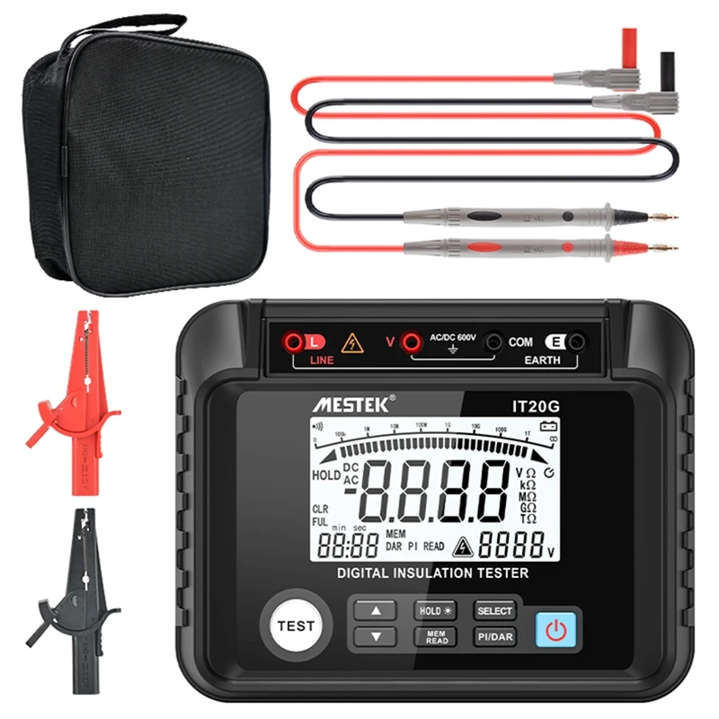 Megaohmmeter, WapoRich Digitale Isolatieweerstandstester 2000 M met Testspanningen van 250 V/50 V/1000 V DC, 750 V AC