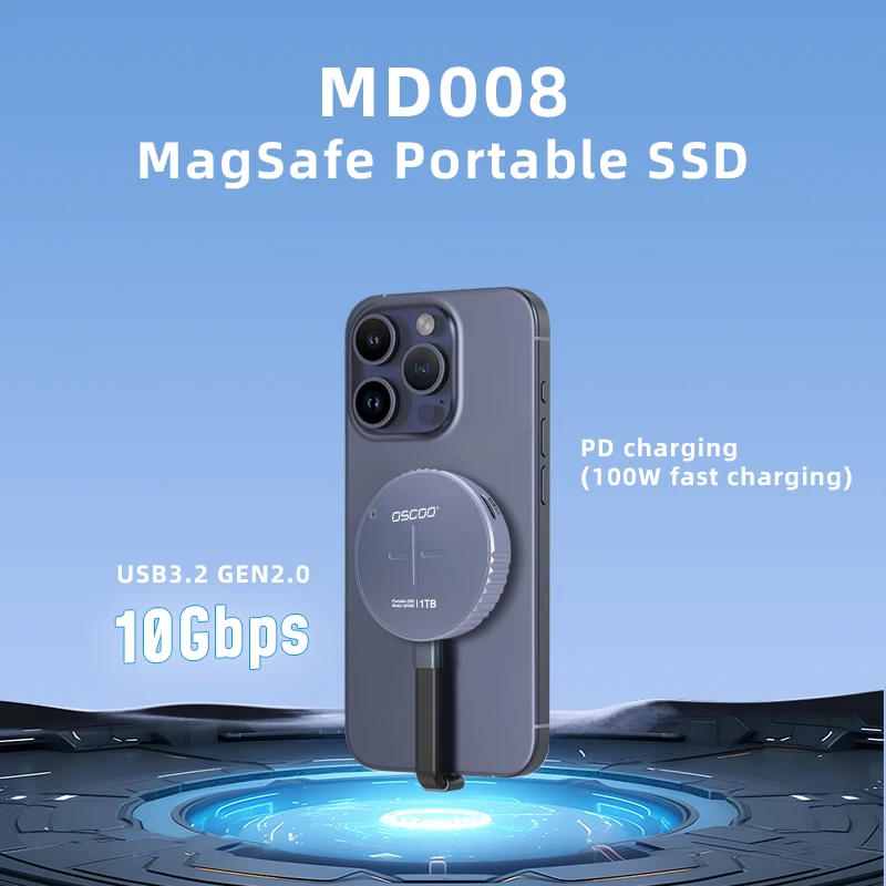 OSCOO Magsafe Portable Ssd 10Gbps External SSD Type C USB3.2 Gen 2*1 PSSD 2TB 1TB 512GB Disco Duro Externo Computer Accessories external hard drive