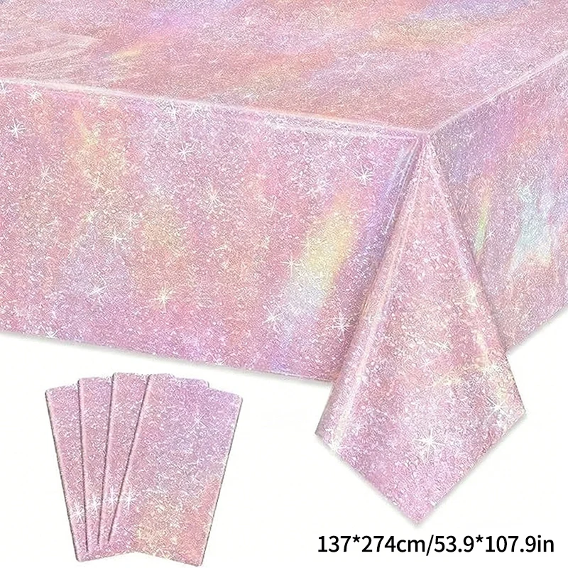 Pink Sequin Table Runner - Iridescent Sparkle Table Decor Laser Sequined Table Runner Glitter Film Tablecloth Disposable Birthday Party Tablecloth Wedding Party Banquet Decoration 12