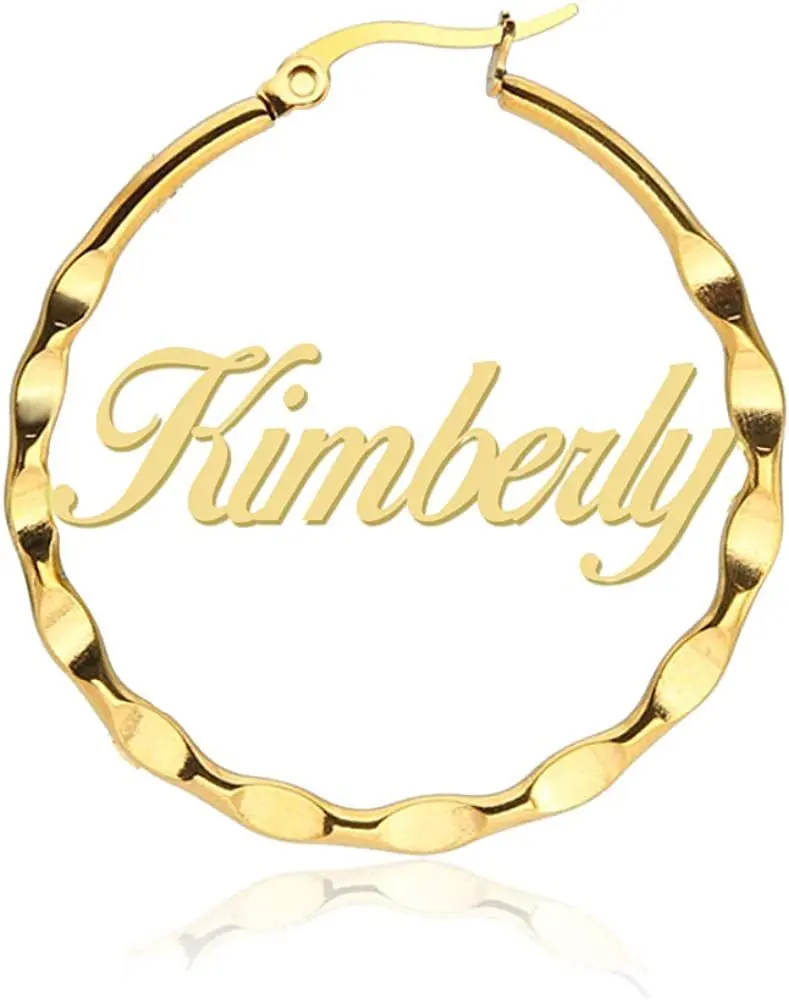 Doremi Stainless Steel Bamboo Hoop Earrings Customize Name Earrings Bamboo Style Custom Hoop Earring With Statement Words Number