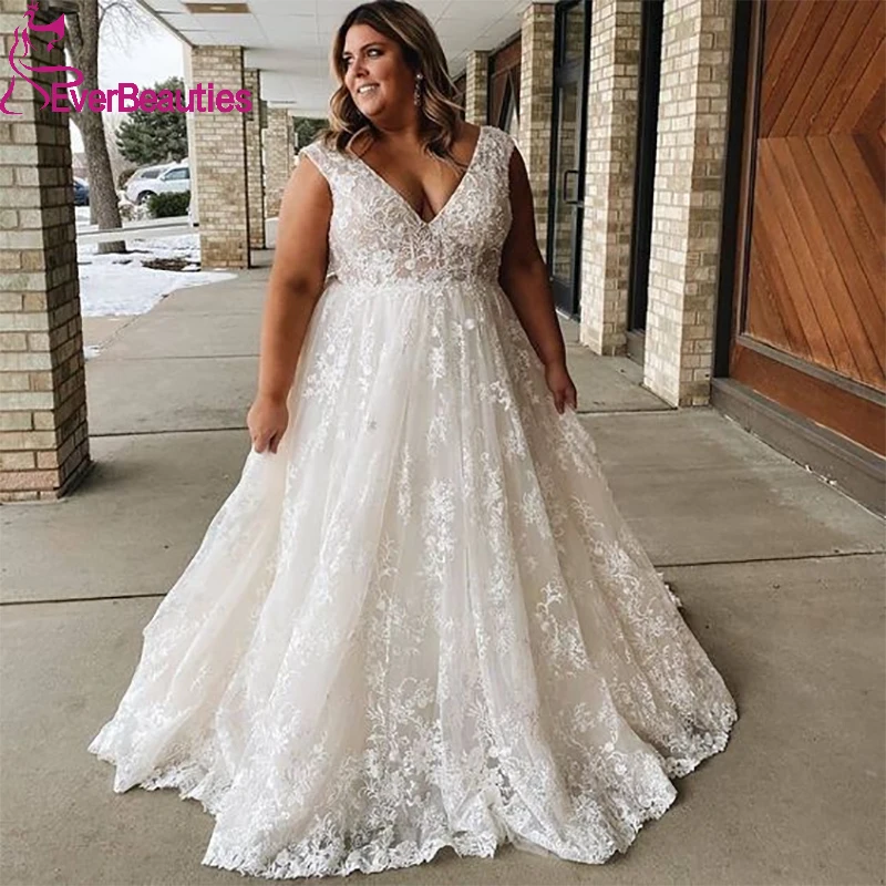 

Robe De Mariée Boho Wedding Dresses Tulle Lace Beach Plus Size Wedding Gowns Vestido De Noiva V Neck Bride Dress for Woman