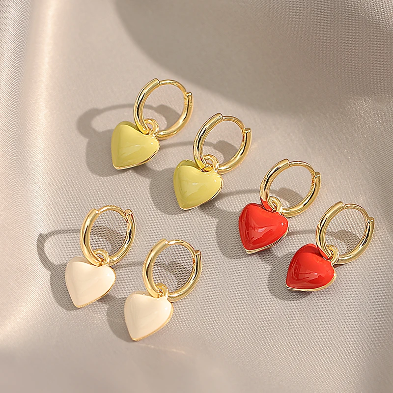 Französische Romantische Süße Doppelseitige Emaille-Herzanhänger-Ohrringe 2025 Modeschmuck Einfache Accessoires für Junge Mädchen – Detail 2