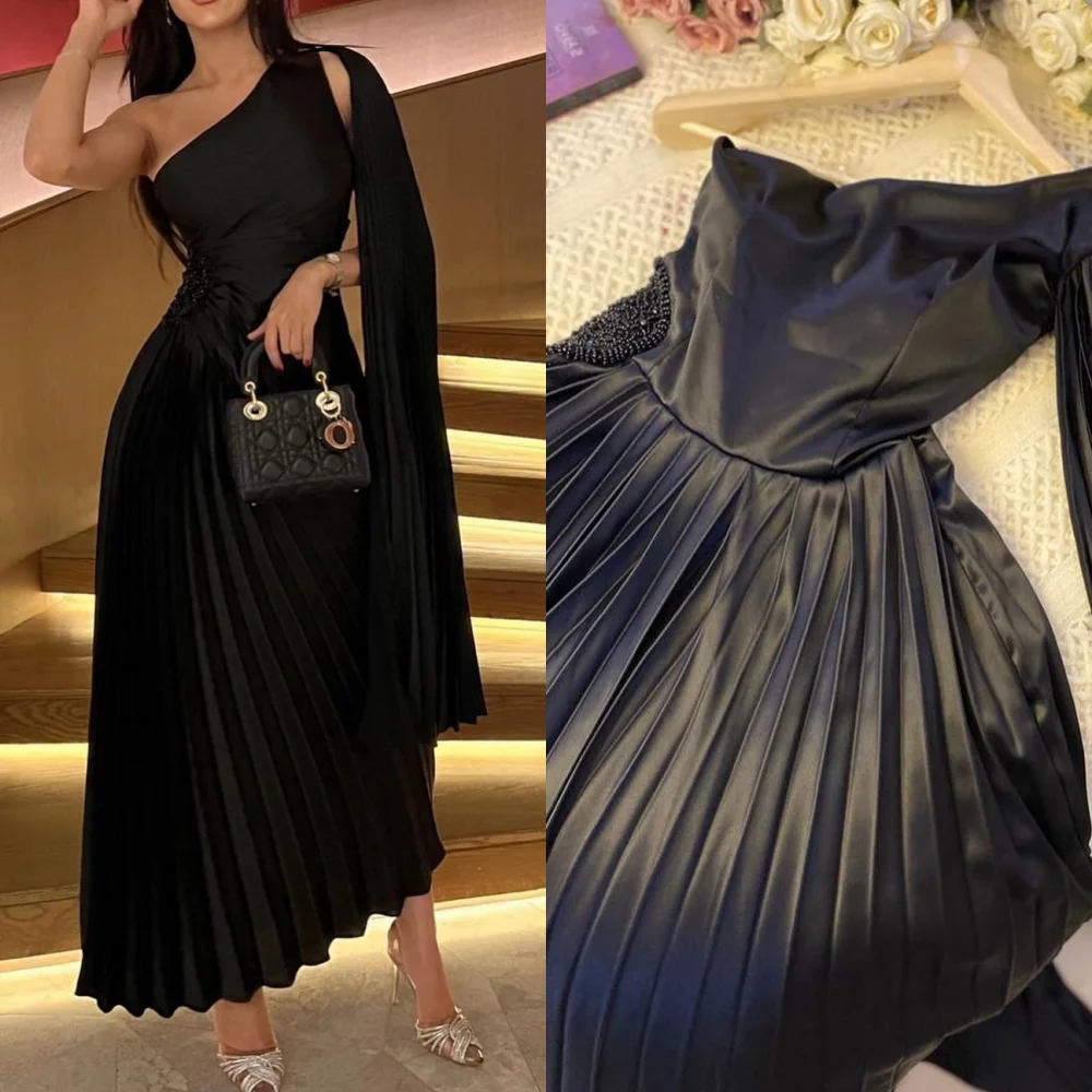 

Meetlove Prom Dresses High Quality Sexy One-shoulder A-line Beading Satin Formal Occasion Gown abiti eleganti donna da cerimonia