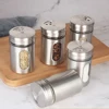 Stainless Steel Spice Seasoning Jar Built in Glass Bottle Rotating Cover Three Types of Perforation Methods: Large, Medium, And 1