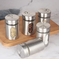 Stainless Steel Spice Seasoning Jar Built in Glass Bottle Rotating Cover Three Types of Perforation Methods: Large, Medium, And 1