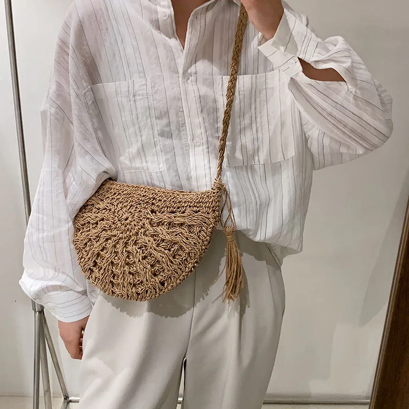 Korb Rattan Schulter Taschen Für Frau Stroh Weben Frau Taschen Sommer Strand Stil Mode Rattan Gewebt Handtasche Und Geldbörse