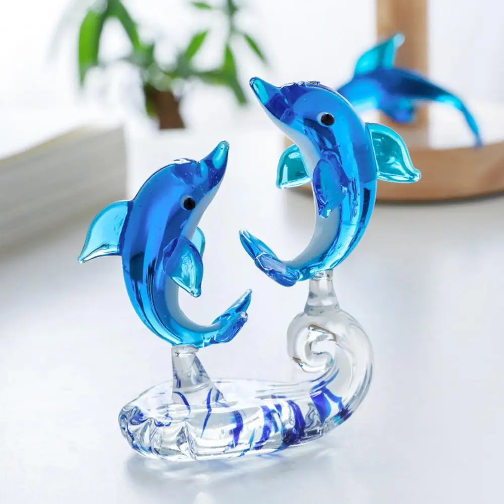 Modern Glass Figurine Compact Collectible Colorful Lovely Dolphin Desktop Glass Figurine