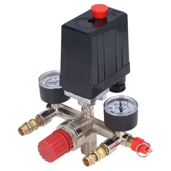 High-Performance Vertical Air Compressor Pressure Control Kit with Safety Features and Gauges (Black)