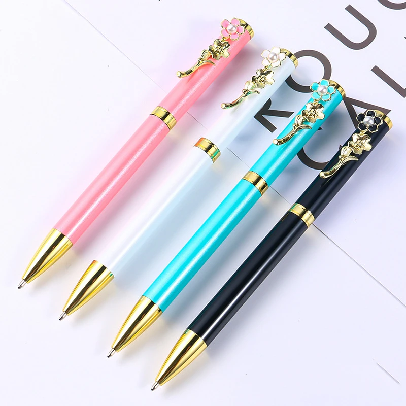 

Pearl Peach Blossom Ballpoint Pen New Fashion Metal Ballpoint Pen Business Student School Supplies Writing Office Stationery