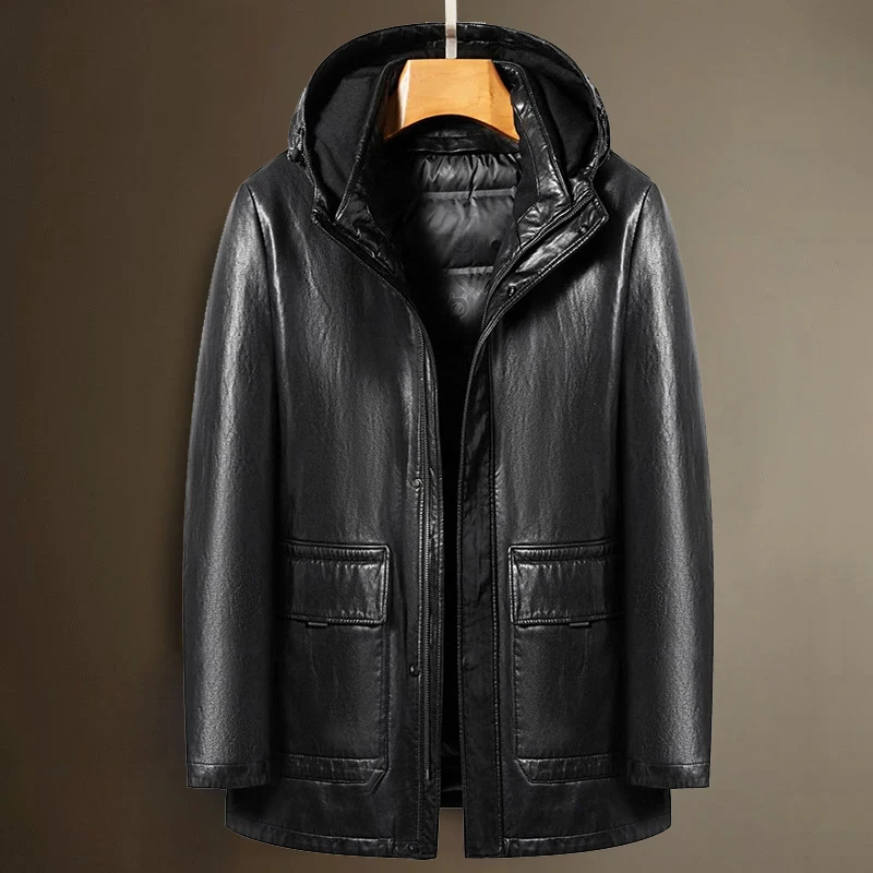 2527447-bd0336.jpg Sdb62d81c71084a4c9f9c35701470d8feC Men's Genuine Leather Jacket Hooded Down Jacket Coat Man Sheepskin Coat Windbreaker Male Winter Puffer Jacket Men Duck Down Coat Mallzona