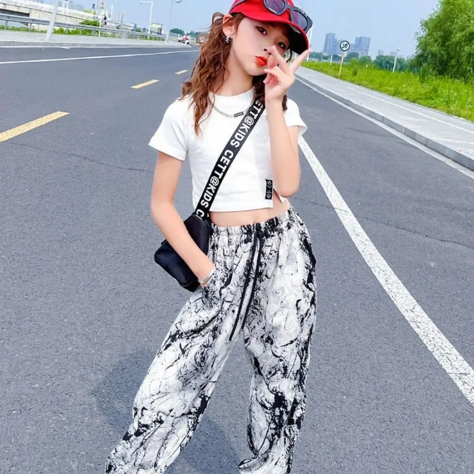 

Teenger Girls Set 2023 Summer Child Short Sleeve T-shirt +Print Pants 2pcs Sets Kids Casual Outfits Girls Clothing 5 to 14Years