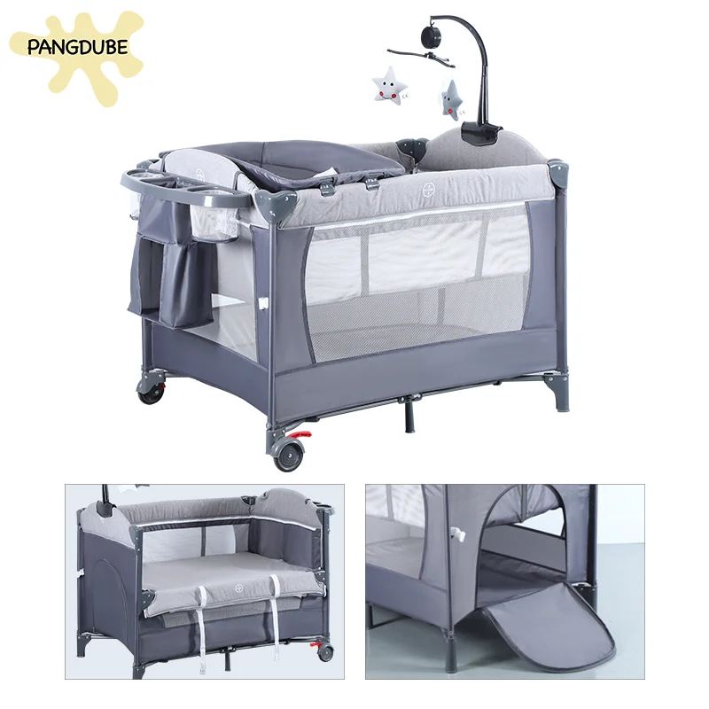 PANGDUBE 104*76cm Baby Crib Portable Newborn Baby Bed Multifunctional 2-layer Cribs with Changing Table,Playpen,Co-sleeping Bed