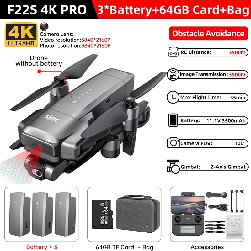 ตัวเลือกสินค้า โดรนถ่ายภาพ 4K พร้อม Gimbal ป้องกันสั่น บินไกล 3.5 กม.