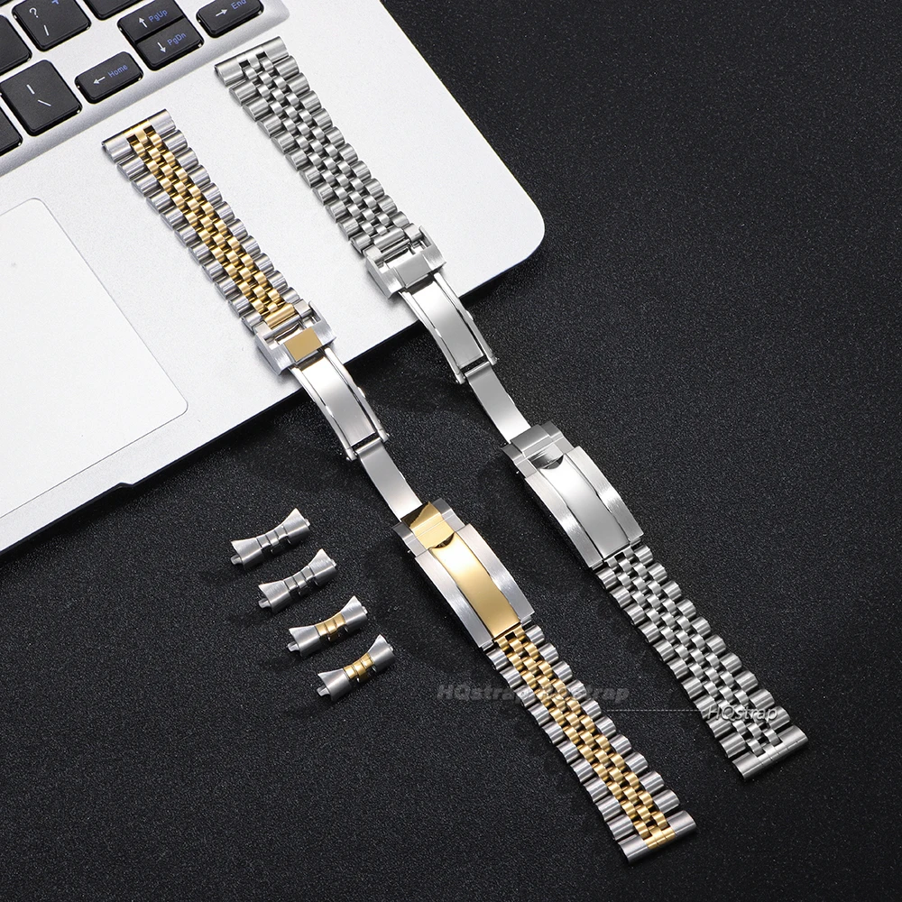 Luxury Stainless Steel Watch Strap with Flat Curved End Bracelet Design