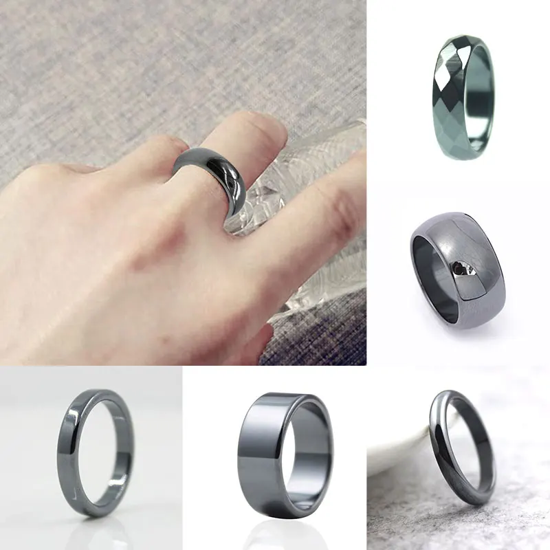 Quality Smooth 4T 6T 10T Flat Black Hematite Ring Non-Magnetic Ring For Women Men Couple Band Fashion Jewelry Christmas Gifts
