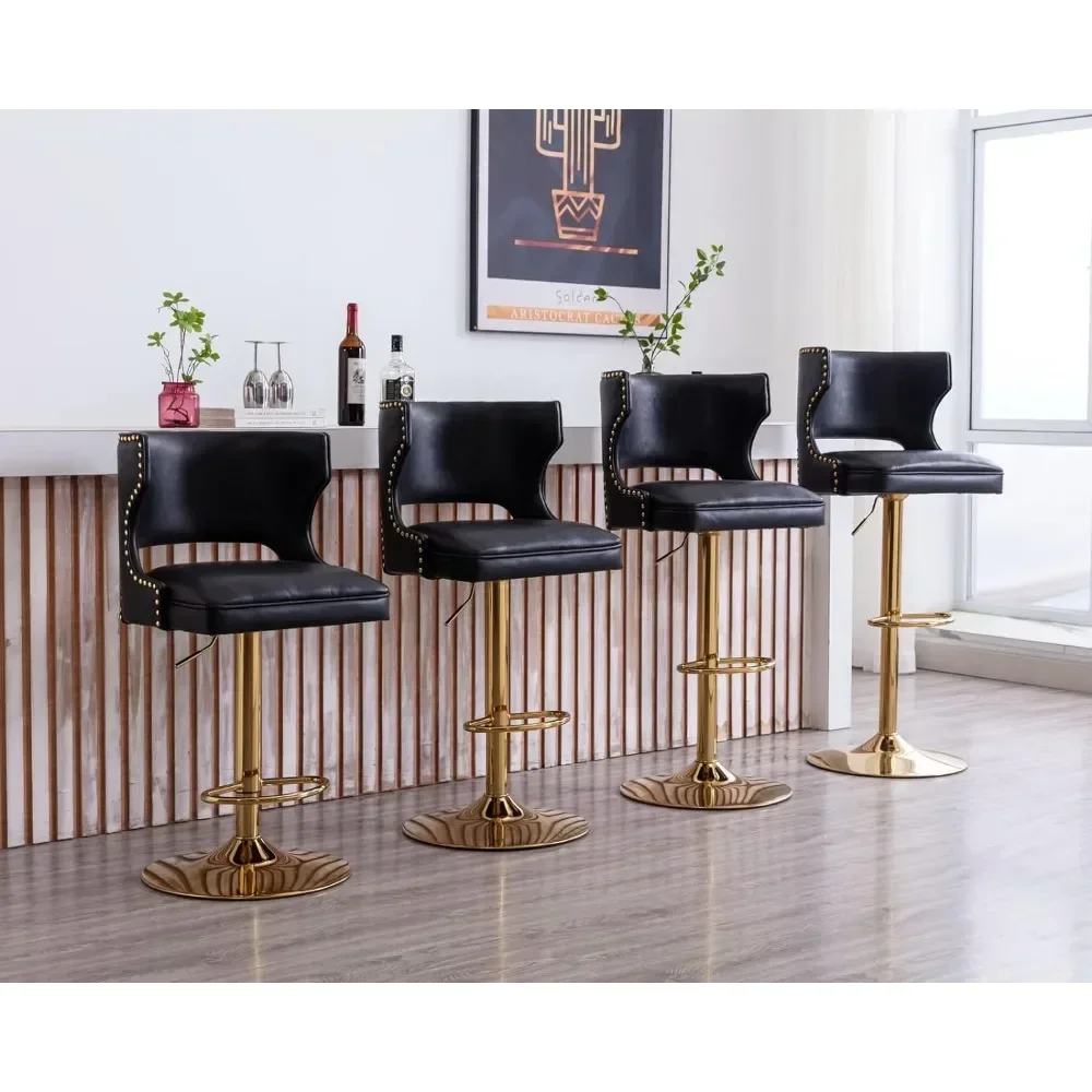 Swivel Bar Stools Set of 4, Adjustable Height Counter Stools Modern Velvet Barstool with Open Back/Footrest, Bar
