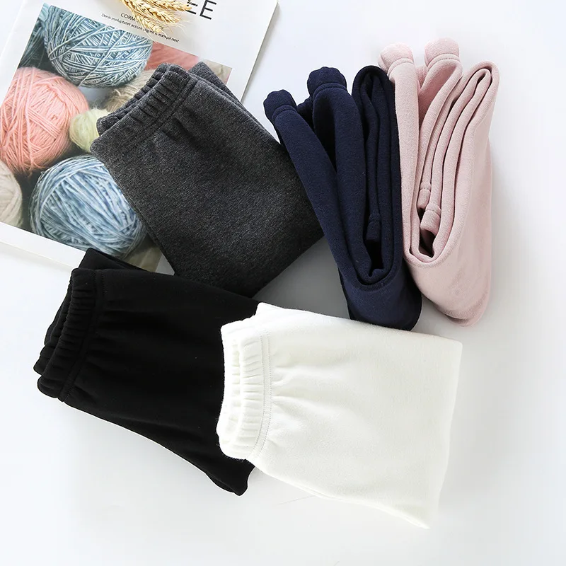 Girls Warm Elastic Waist Cotton Leggings Pants Winter Thickening Fleece Children's Long Trousers Solor Color Warm Girls Legging