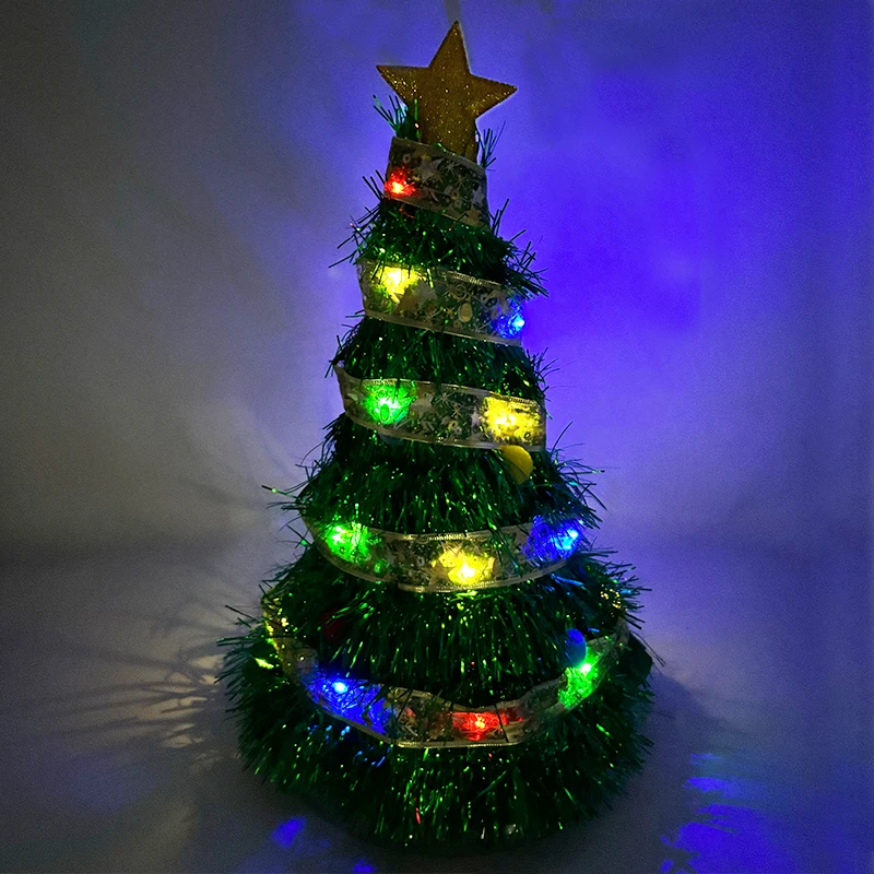 Christmas Decorations Supplies Christmas Hats Plastic Green Tree Hat Glowing LED Tree Hats