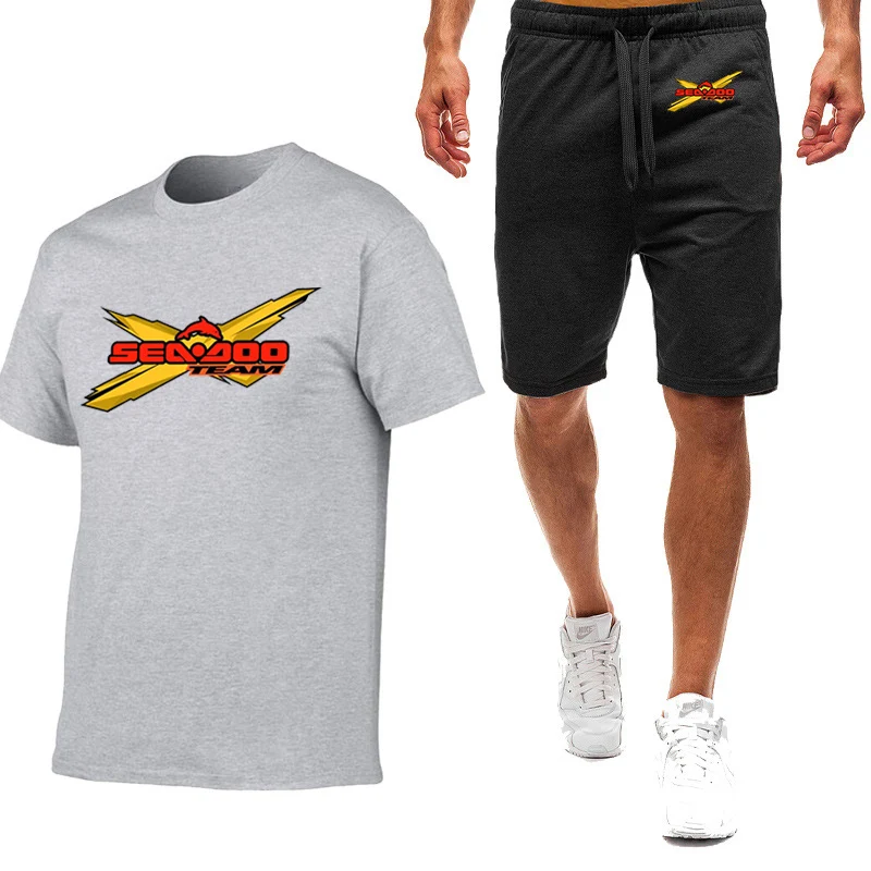 2023 Summer Sea Doo Seadoo Moto Logo Print Solid Color Streetwear Casual Short Sleeve Tops+Fashion Popular Sweatpants Trendy Set