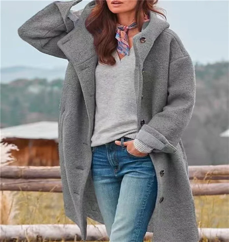 

2023 Autumn and Winter New Korean Version Loose Cross-Border Amazon Independent Station Lady Woolen Coat Solid Color Commute Z44