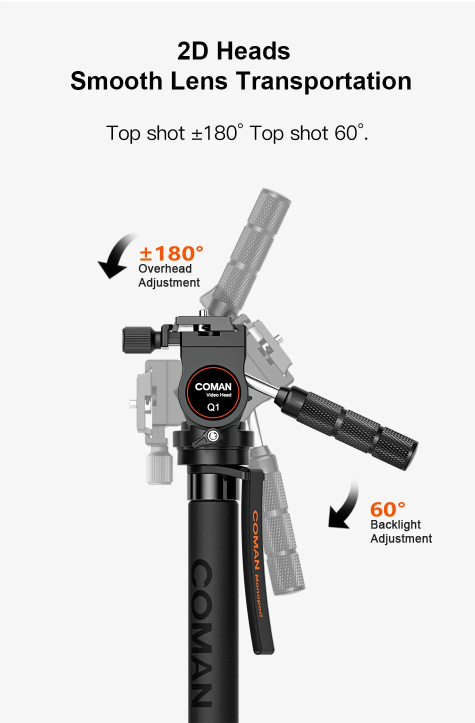 COMAN KX3030 Professionelles Video-Einbeinstativ, leichtes Stativ für Canon Nikon DSLR-Kameras, Stativ mit Kugelkopf, unterstützt 1/4-Zoll-Schraube – Detail 4