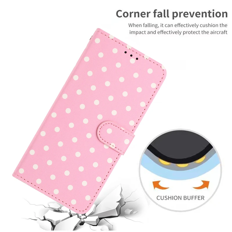 Luxury Leather Flip Wallet Card Case with Wave Dot Pattern - Elegant Phone Cover