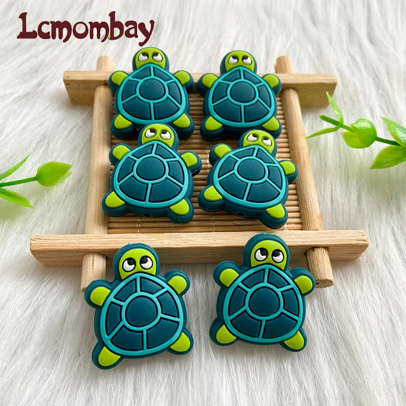10pcs Baby Silicone  Food grade Silicone Gel Chewing Beads Cartoon Animal Green Turtle Beads DIY Baby Pacifier Chain Toy Gift 4