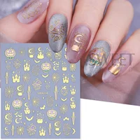 2 autocollants adhésifs 3D pour ongles, effet bronzant, thème Halloween (Château, Chapeau de Sorcier, Fantôme, Citrouille), pour manucure de fêtes 2