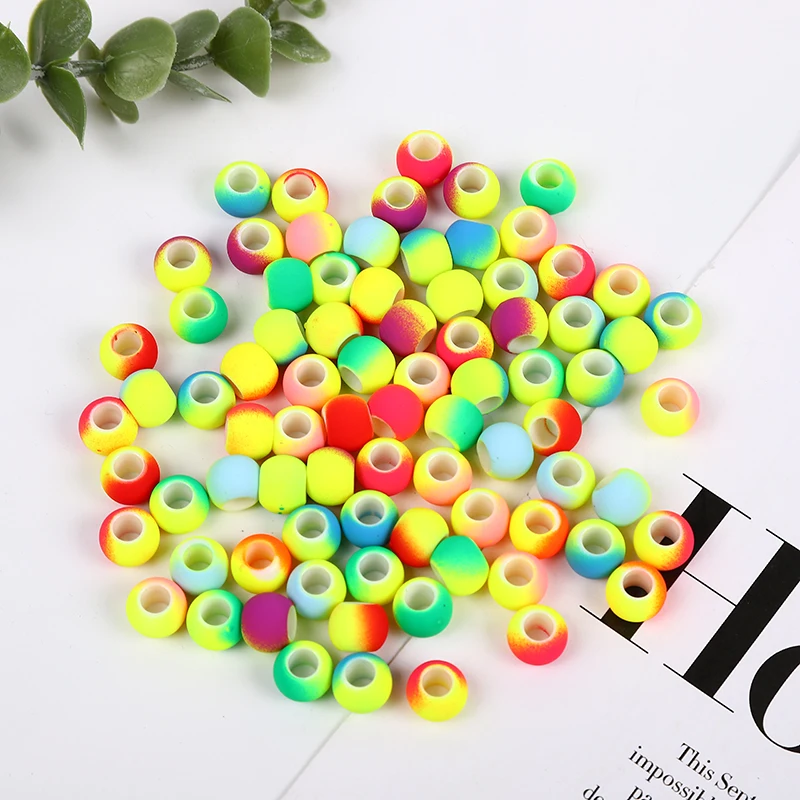 50pcs/Bag Big Hole Rainbow Dual Color Rubber Texture Pony Bead 12mm For Hair Jewelry Making DIY Bracelet Spacer Accessories