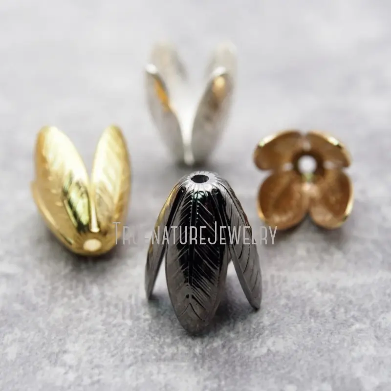 

FC20390 20PCS Copper Jewelry Leaf Shape Beads Cap Silver Gold Gunmetal Plated Accessory For Jewellery Making 19x13 MM