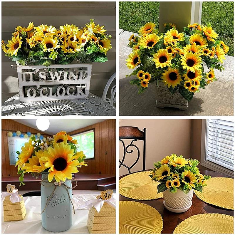 Sunflowers Artificial Flowers Bouquets with Stems Silk Fake Fall Yellow  Faux Sun Flowers Bulk for Wedding Home Outdoor Decor - AliExpress