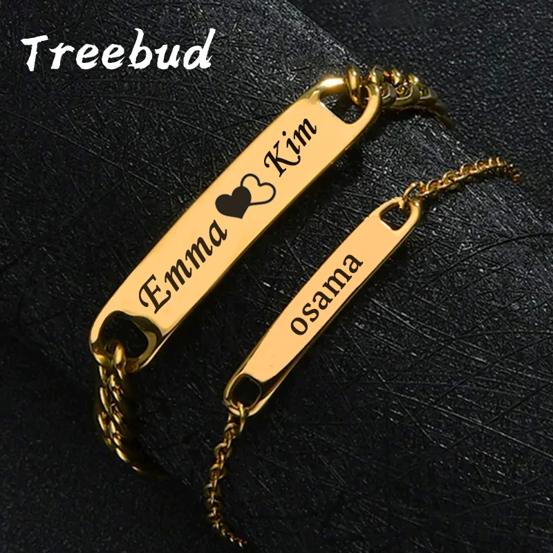 

Браслеты Treebud с именем на заказ для женщин, мужчин, детей, браслеты-цепочки из нержавеющей стали с надписью и датой, Прямая поставка
