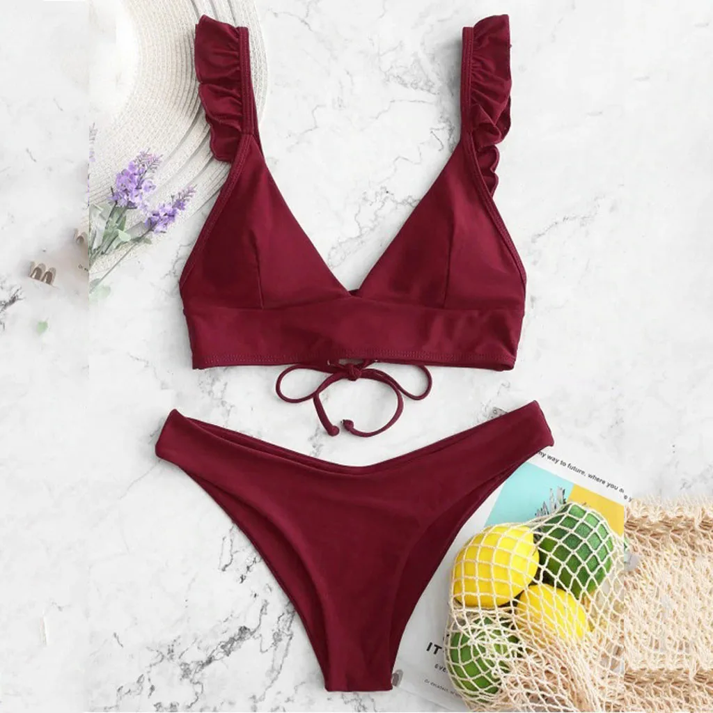 New In Plus Size Swimsuit For Women Tummy Control High Cut V Neck Two Pieces Bikini Swimwear Beachwear Bikinis Sets For Teens 4