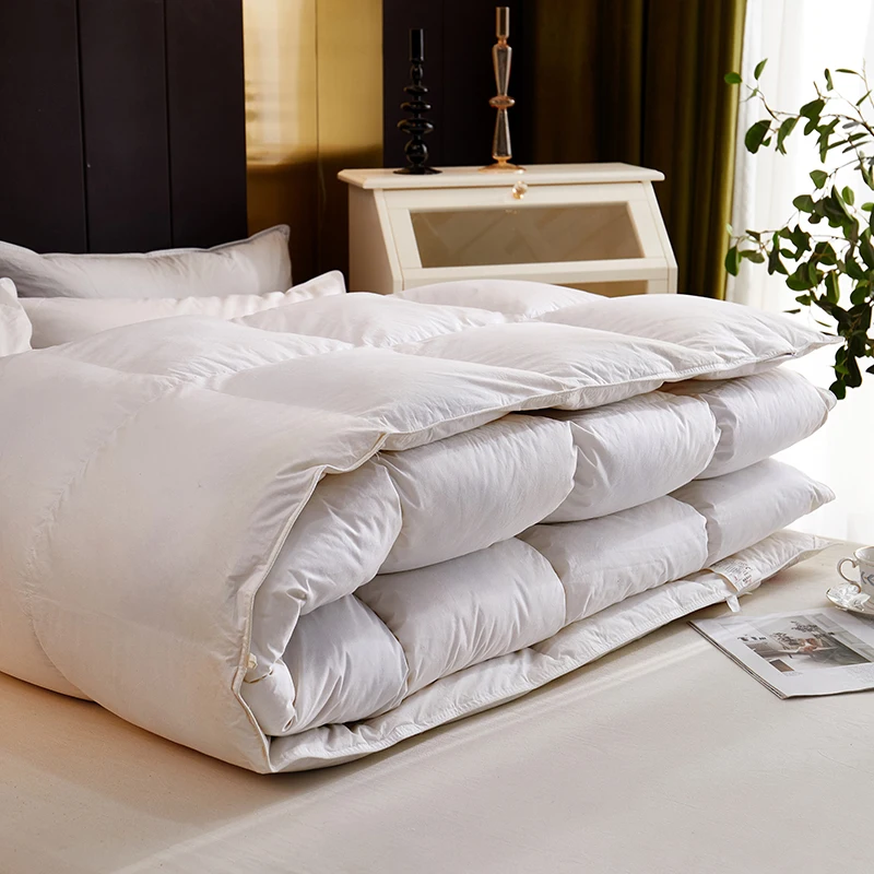 

Solid Color White Goose/Duck Down Quilt Duvets Thicken Winter warm feather Comforters 100% Cotton Cover King Queen Twin Full
