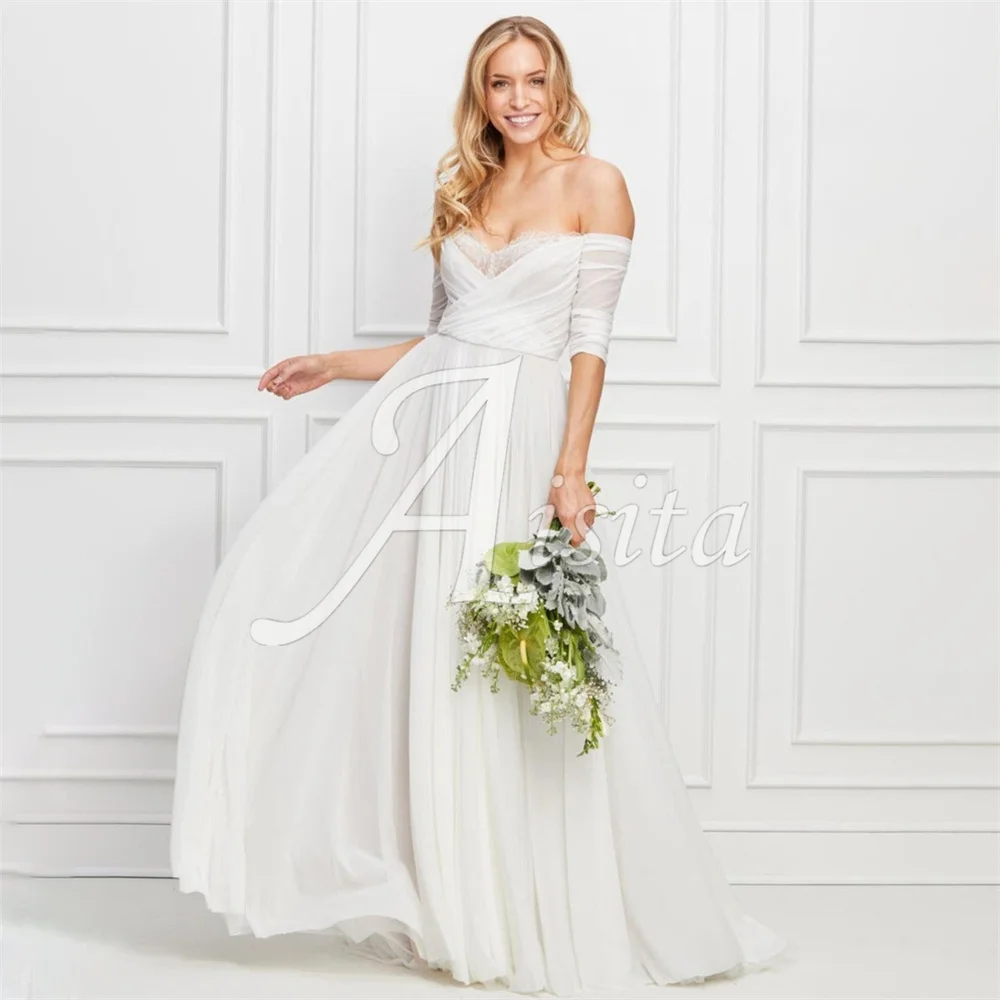 

Romantic A-line Wedding Dress Sweetheart Off The Shoulder Bride Dresses Sweep Train Brides Wedding Dresses Vestidos Dresses