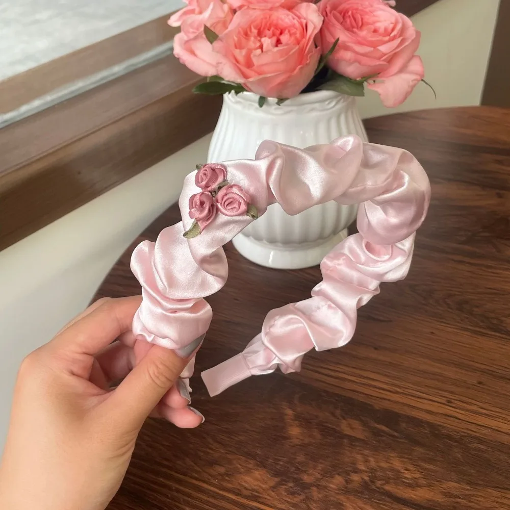 

Cloth Pink Pleated Headband Cute Pink Hair Accessories Flower Wide-brimmed Headband