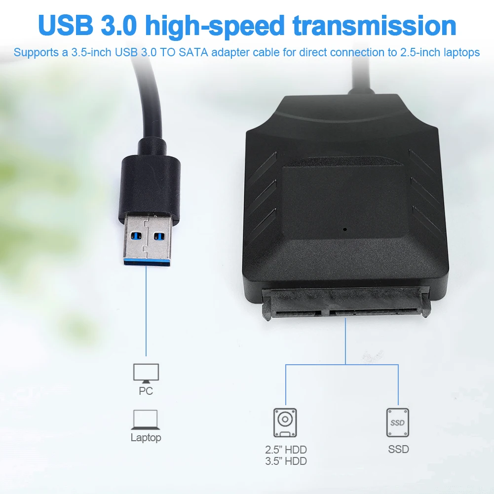Sata to USB 3.0 어댑터 케이블, 지지대 22 핀 외장 하드 드라이브 변환기, 12V, 2.5 3.5 인치 HDD/SSD 하드 드라이브 디스크용
