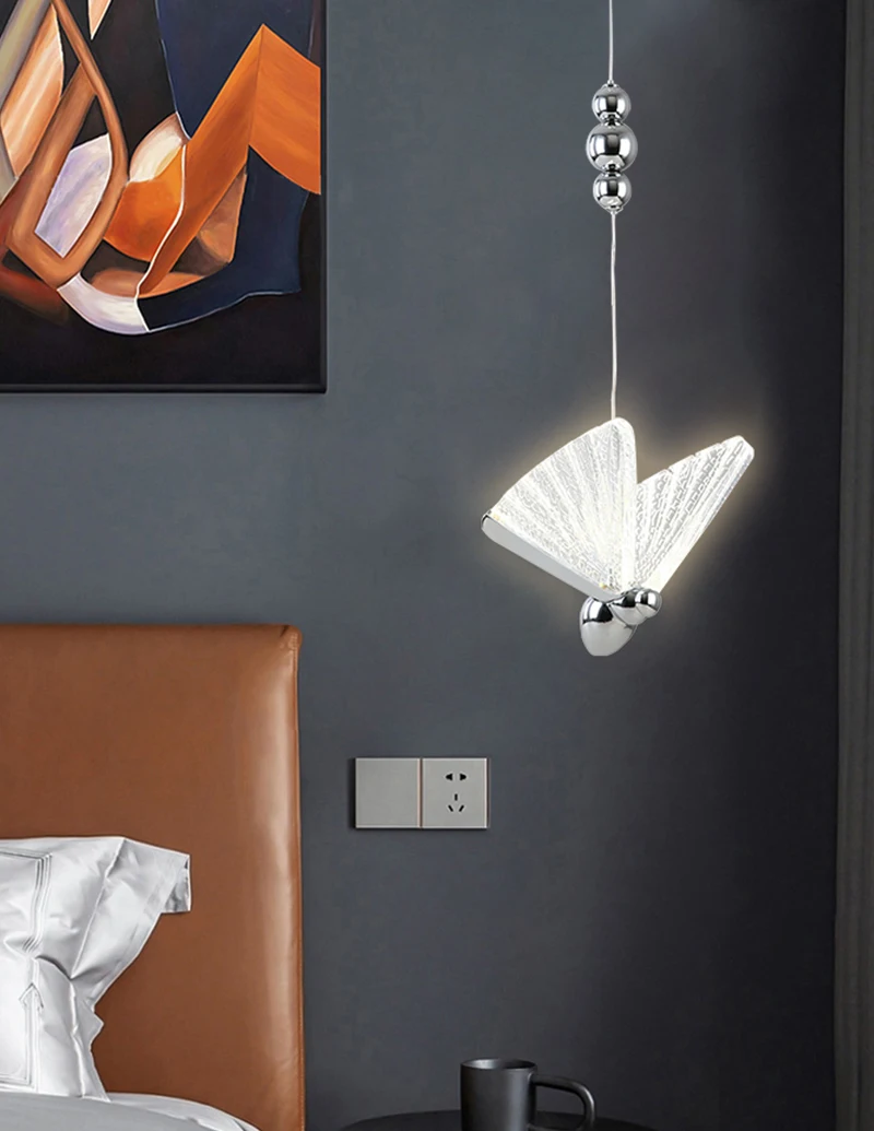 Sdb63ea06ecae4bff875608f201885860y Butterfly Led pendant Lights Indoor Lighting Nordic Hanging Lamp Bedside Staircase Home Modern Bedroom Art pendente iluminação