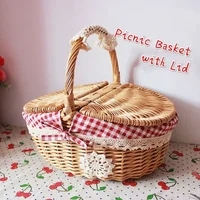 Simple Cute Wicker Carry-on Handle Storage Baskets Picnic Basket with Lid Fruit Food Basket Home Organization Accessories 2024 2