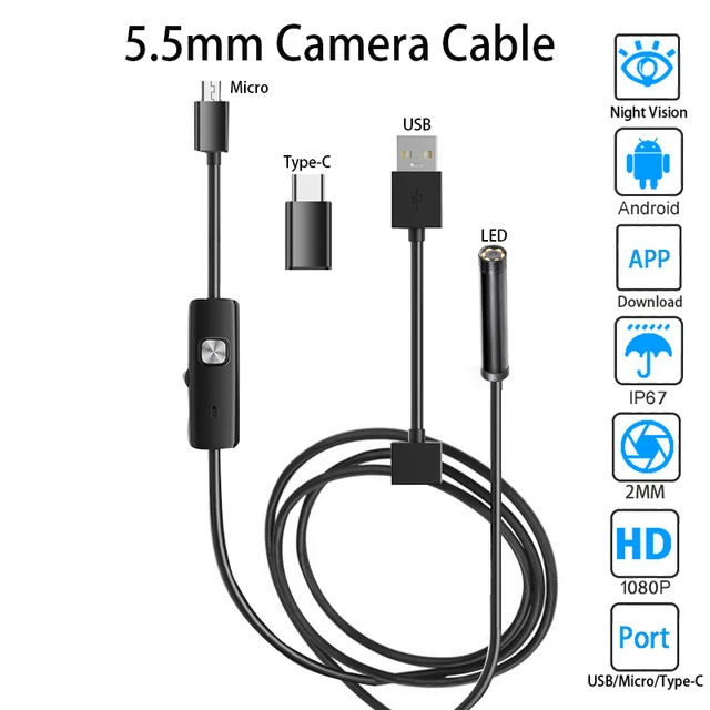 3IN1 Type c Micro USB Endoscope Camera 5.5MM 7MM Adjustable 6LEDs Car  Inspection Borescope Waterproof Endoscope For Phone AN98 - AliExpress