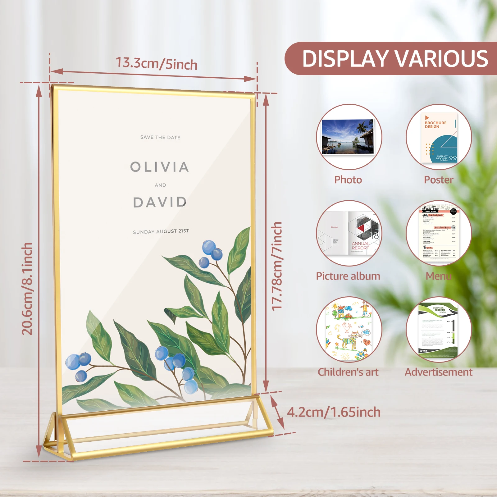6Pcs Acrylic Sign Holder Clear Double-Side Sign Display Stand Gold Border Table Flyer Holder 4 x 6inch/5x7inch Multipurpose Menu place card holders acrylic sign holders