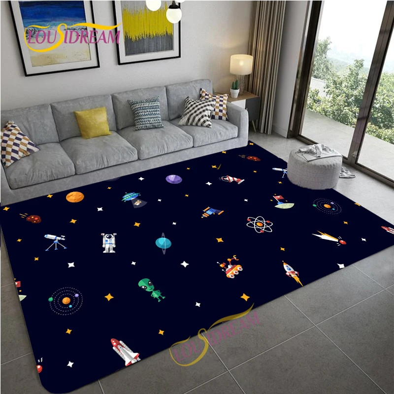 Home Cartoon Space Universe Planet Carpet Soft Kids Play Mat Boys Girl Room Mat Bedroom Bedside Carpet Floor Tapete Peludo