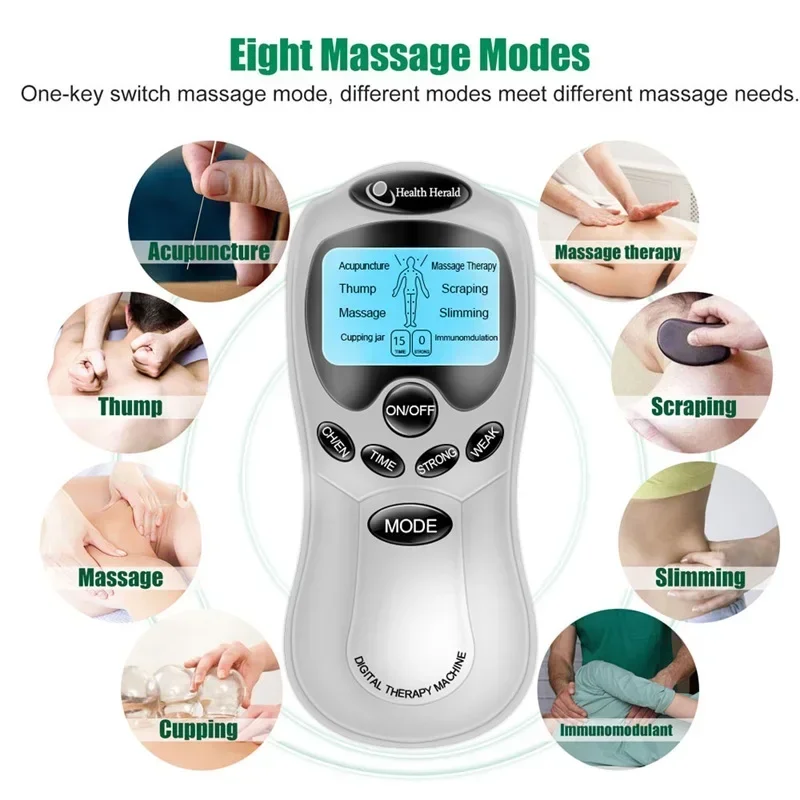 Tens Machine Muscle Massager Body Relaxation Therapy 8Mode Pulse Massage for Neck Back Meridian Physiotherapy masajeador muscula